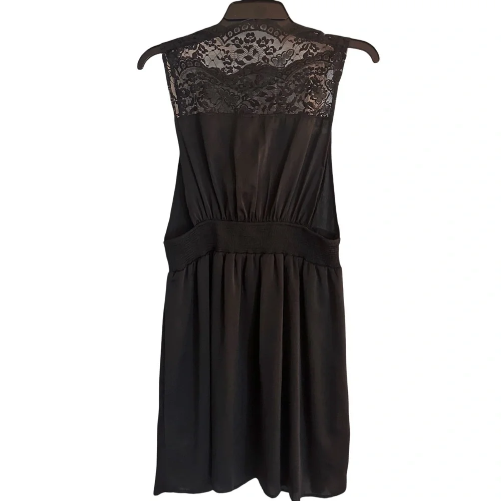 Free People Vintage Black Floral Chiffon Overlay Lace Neckline Mini Dress
